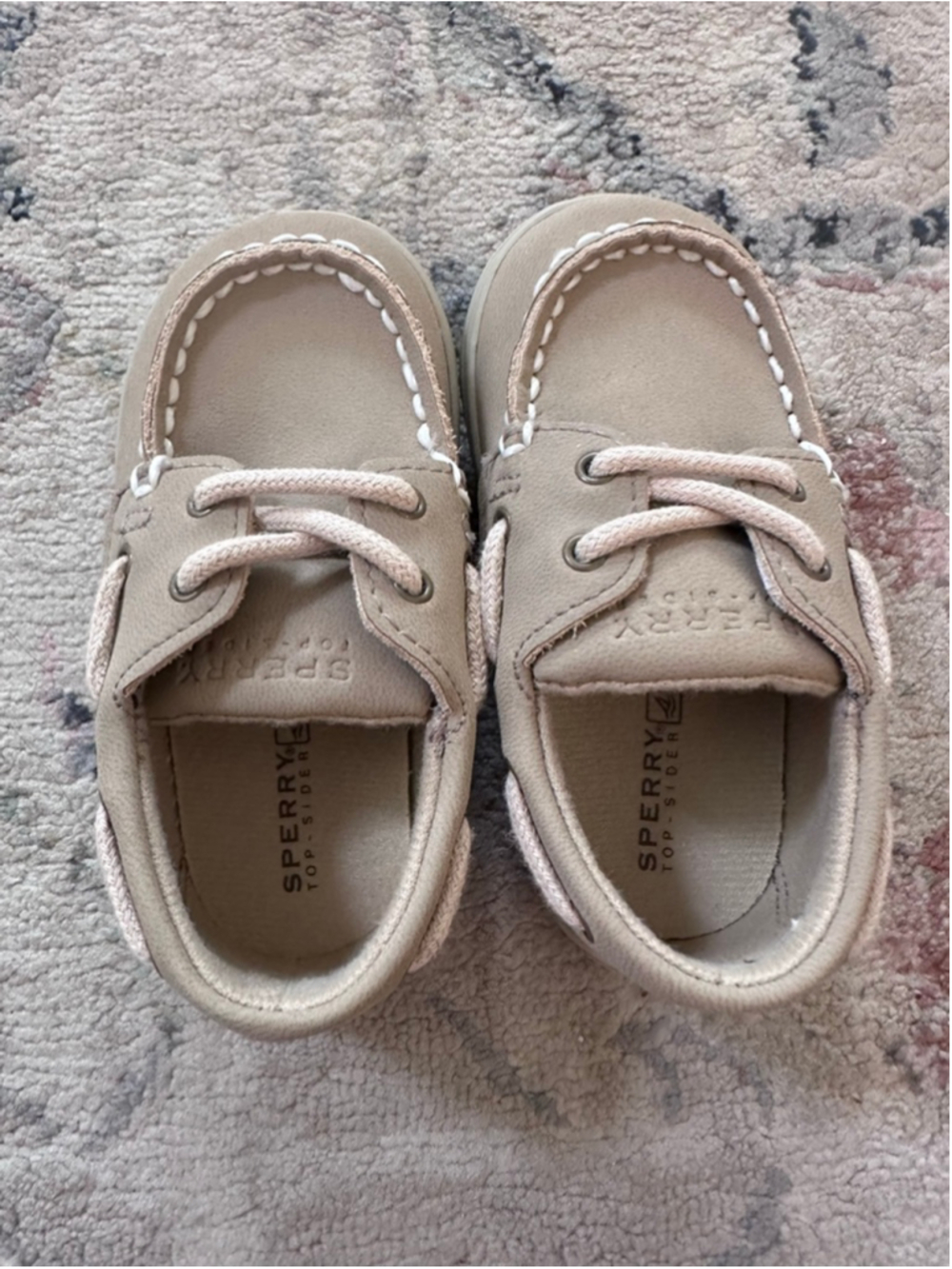 Baby Sperry Moccasins Size 4 Beige with White Stitching